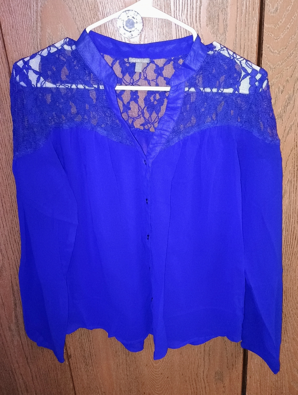 NWOT Charlotte Russe Royal Blue Lace Yoke Button-Front Blouse